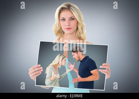 Image composite de angry couple facing off durant les plaidoiries, Banque D'Images