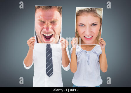 Image composite de l'homme en colère en criant vers la caméra Banque D'Images