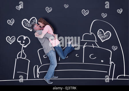 Image composite de casual couple hugging chaque autres Banque D'Images