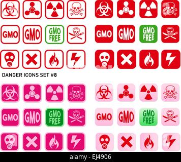 Ensemble d'icônes pour les produits dangereux et dangereux comme les radiations, des poisons, des substances toxiques ou d'incendie et de l'électricité Illustration de Vecteur