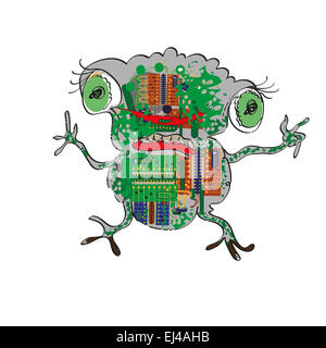 Hand drawn illustration de l'électronique, la grenouille drôle on white Banque D'Images