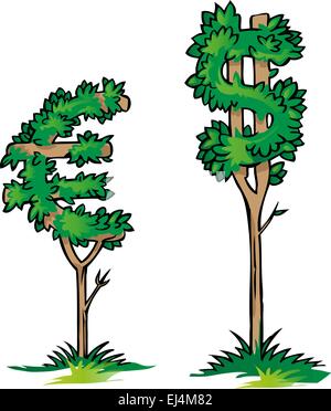 Par rapport à l'euro dollar sur un arbre isolé Illustration de Vecteur
