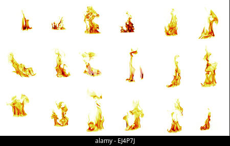 Compilation de flamme sur fond blanc Banque D'Images