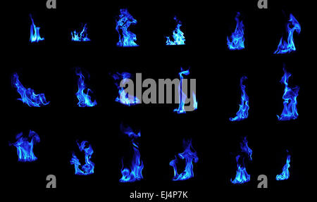 Compilation flamme bleue sur fond noir Banque D'Images