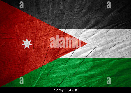 Jordanie Jordanie drapeau ou bannière sur la texture en bois Banque D'Images