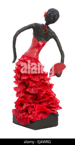 Paverpol Sculpture de danseuse de flamenco portant robe rouge isolé sur fond blanc Banque D'Images