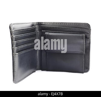 Portefeuille en cuir noir isolé Banque D'Images