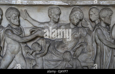 Époque Romaine. Sarcophage de Metilia de Acte. C. 161-170 CE. Épouse de Caius Junius. Euhodus Mythe de Alcestis. La mort. Banque D'Images