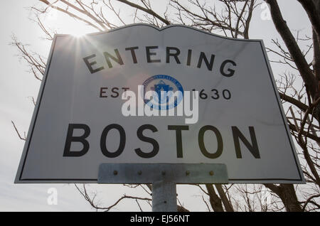 Saisie de Boston, bienvenue à road sign, Massachusetts, USA Banque D'Images