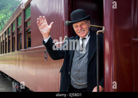 Reenactor pour William Jackson Général Palmer, Durango and Silverton Narrow Gauge Railroad, Colorado, USA Banque D'Images