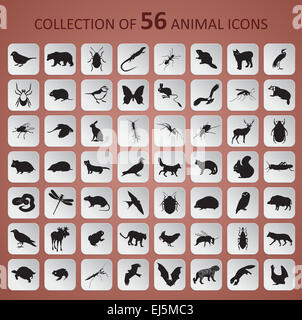 Image Vecteur de papier noir et blanc animaux icons Banque D'Images