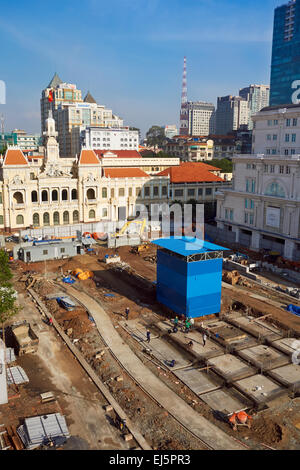 Site de construction de métro dans District 1. Ho Chi Minh Ville, Vietnam. Banque D'Images