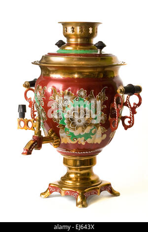 Beau samovar de Toula, sur un fond blanc Banque D'Images