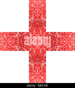 Une illustration d'une croix rouge, faite de plusieurs rectangles de différentes tailles, sur un fond blanc. Banque D'Images