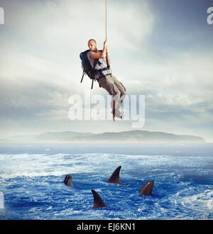 Explorer effrayés par les requins Banque D'Images