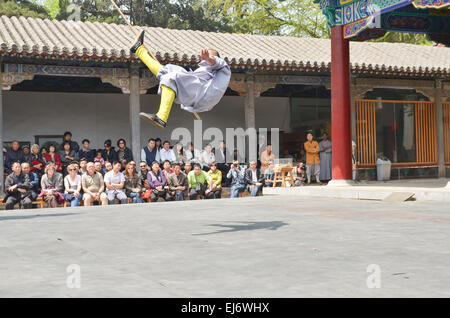 Moines de Shaolin Kung Fu Luo Yang, démonstration en Chine. Banque D'Images