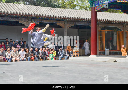 Moines de Shaolin Kung Fu Luo Yang, démonstration en Chine. Banque D'Images