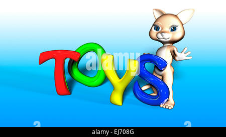 Toon Cat Figure holding TOYS text Banque D'Images
