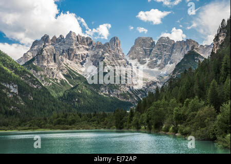 Dans la vallée du lac Dürrensee Höhlensteintal ou Val Di Landro, Tyrol du Sud, à l'arrière le groupe Cristallo Ampezzo Dolomites, Alpes Banque D'Images