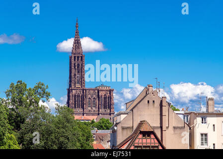 La Petite France Maisons et Notre-Dame cathédrale gothique du 14e siècle, Strasbourg, Alsace, France, Europe Banque D'Images