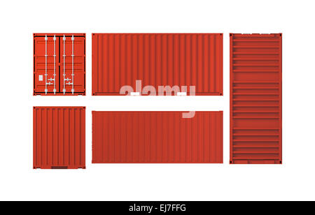 Des projections des conteneurs de fret rouge isolé sur fond blanc, 3d illustration Banque D'Images