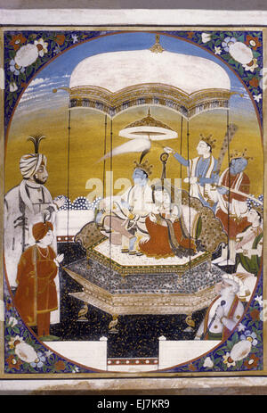 Radha et Krishna dans un pavillon. L'école Sikh Inde AD circa 1850 Banque D'Images