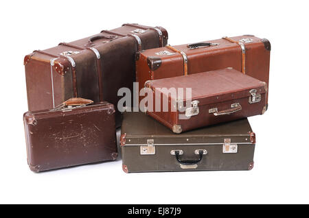 Vieille valise isolé sur fond blanc Banque D'Images