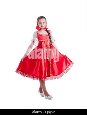 Cute little girl posing sundress en russe Banque D'Images