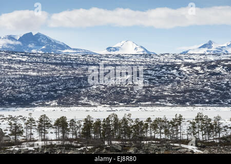 Lake Akkajaure avec Sarek NP, Laponie, Suède Banque D'Images