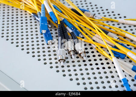 Les câbles à fibres optiques dans le centre de données Banque D'Images