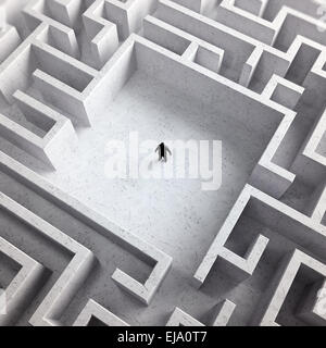 Petit homme à l'intérieur d'un labyrinthe sans fin Banque D'Images