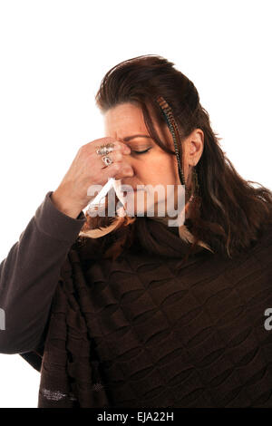 Femme avec une migraine Banque D'Images