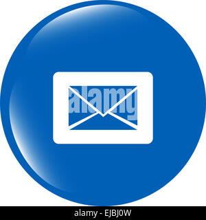 Sur l'icône e-mail bouton rond brillant isolé sur fond blanc Banque D'Images
