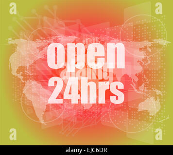 Concept de sécurité : ouvert 24 heures sur écran numérique Banque D'Images
