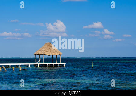 Hutte Palapa et Dock sur l'Océan Banque D'Images