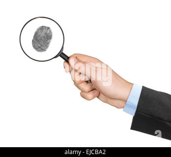 Loupe à la main et d'empreintes digitales Banque D'Images