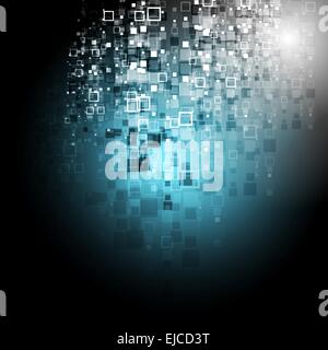 Tech Blue squares fond sombre Banque D'Images