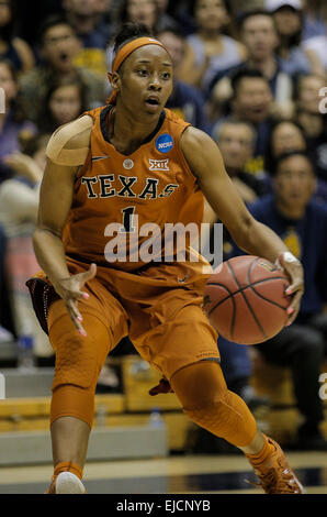 USA Berkeley CA. Mar 22, 2015. Texas G #  1 Empress Davenport lors du championnat NCAA de basket-ball des femmes Deuxième tour entre le Texas longhorns et California Golden Bears 73-70 gagner à Berkeley en Californie Pavillon Hass © csm/Alamy Live News Banque D'Images