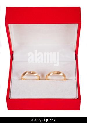 Les anneaux de mariage en boîte rouge Banque D'Images