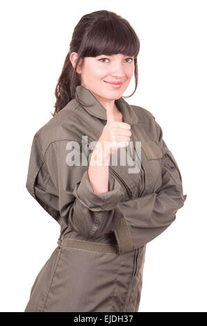 Belle jeune femme pilote en uniforme Banque D'Images