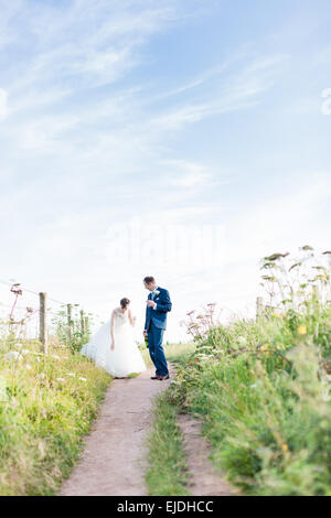 Mariage d'été dans le pays avec un ciel bleu Banque D'Images