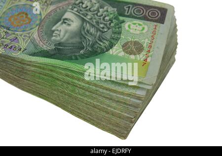 Beaucoup d'argent polonais isolé sur fond blanc Banque D'Images