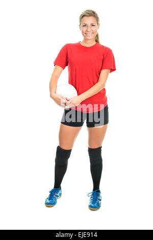 Les jeunes, la beauté de volley-ball. Isolé sur blanc en studio Banque D'Images