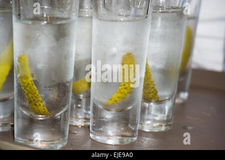 En verre de vodka Cornichon Banque D'Images