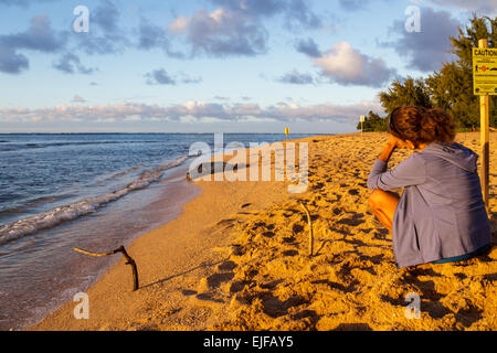 Montres femme phoque moine Hawaiien près de tunnels Beach en Haena Kauai, Banque D'Images