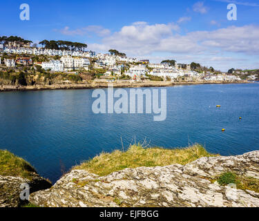 Une vue sur la rivière à Fowey de Polruan Block House Cornwall England UK Europe Banque D'Images