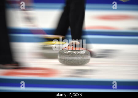 Vue générale, le 22 mars 2015 - Curliing : monde de curling féminin 2015 dernier match entre la Suisse et le Canada à Tsukisamu Gymnasium à Sapporo, Hokkaido, Japon. (Photo de (photo de Hitoshi Mochizuki/AFLO) Banque D'Images