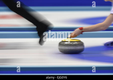 Vue générale, le 22 mars 2015 - Curliing : monde de curling féminin 2015 dernier match entre la Suisse et le Canada à Tsukisamu Gymnasium à Sapporo, Hokkaido, Japon. (Photo de (photo de Hitoshi Mochizuki/AFLO) Banque D'Images