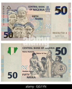 Nigéria - circa 2008 : le naira est la monnaie du Nigéria. 50 naira. Banque D'Images