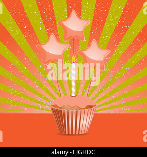 Birthday Cupcake Orange sur un fond de fête Banque D'Images